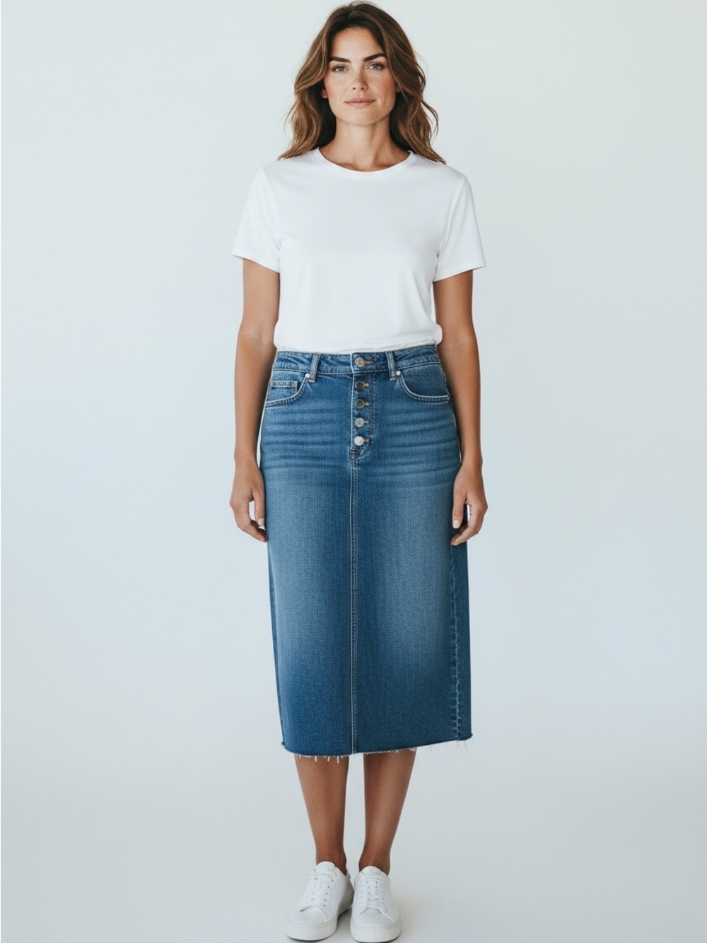 Simply Vera Vera Wang Dark Blue Button-Front Denim Pencil Skirt Size 6